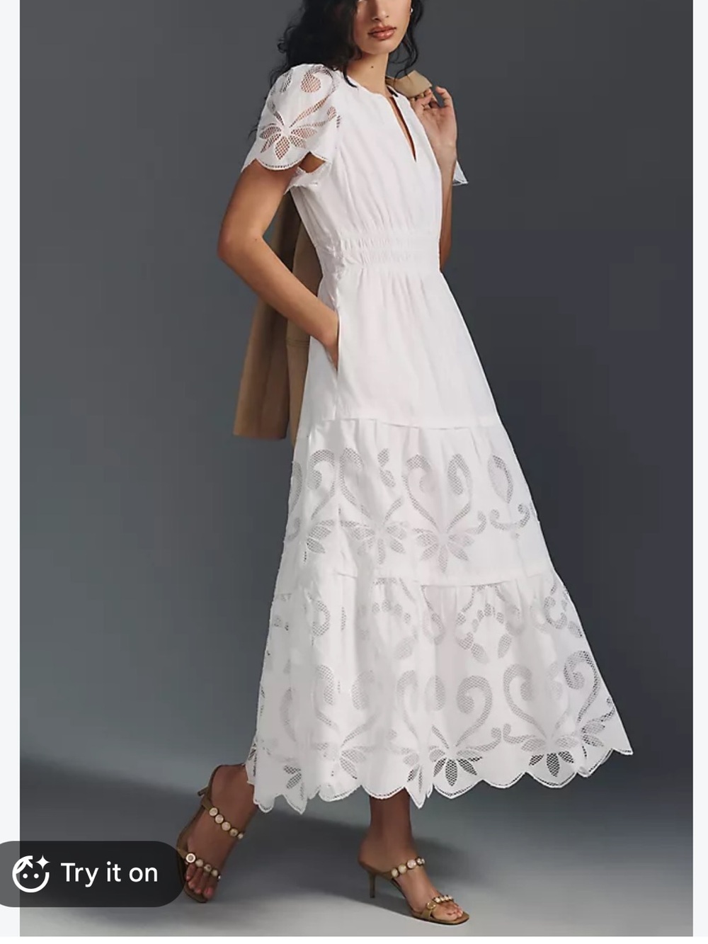 Anthropologie White Cutwork El Somerset Maxi Dress